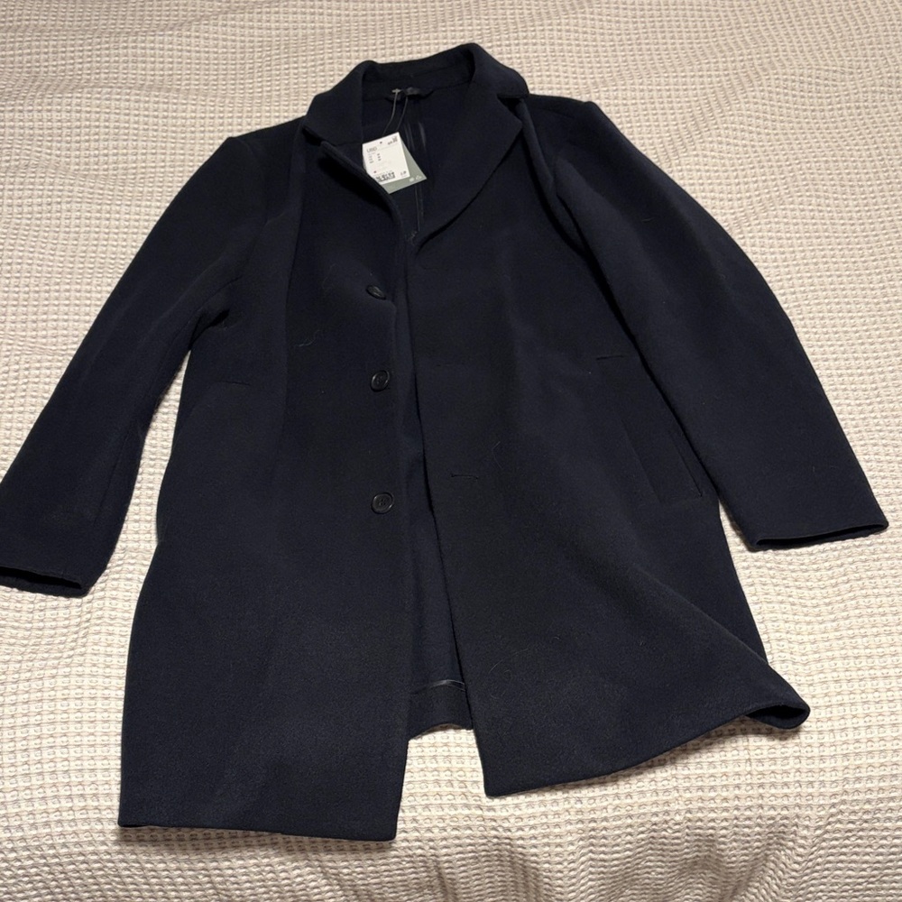 H&M Navy Pea Coat in Dark Blue